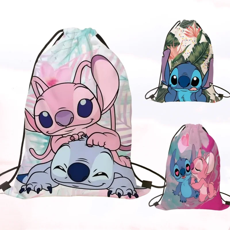 Kawaii Disney Stitch аниме сумка на шнурке с принтом дорожная сумка милый для покупок рюкзак для йоги женский мультяшный спортивный рюкзак для спортзала