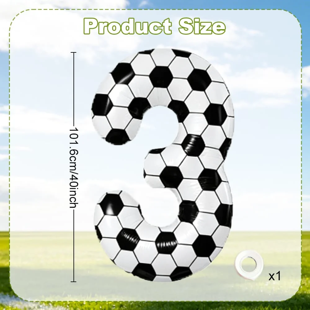 Schwarz-weißer Fußball-Digitalballon 0-9, 40 Zoll großer digitaler Ballon mit Sportmotiv, Geschenk, Geburtstagsparty-Jubiläumsdekoration