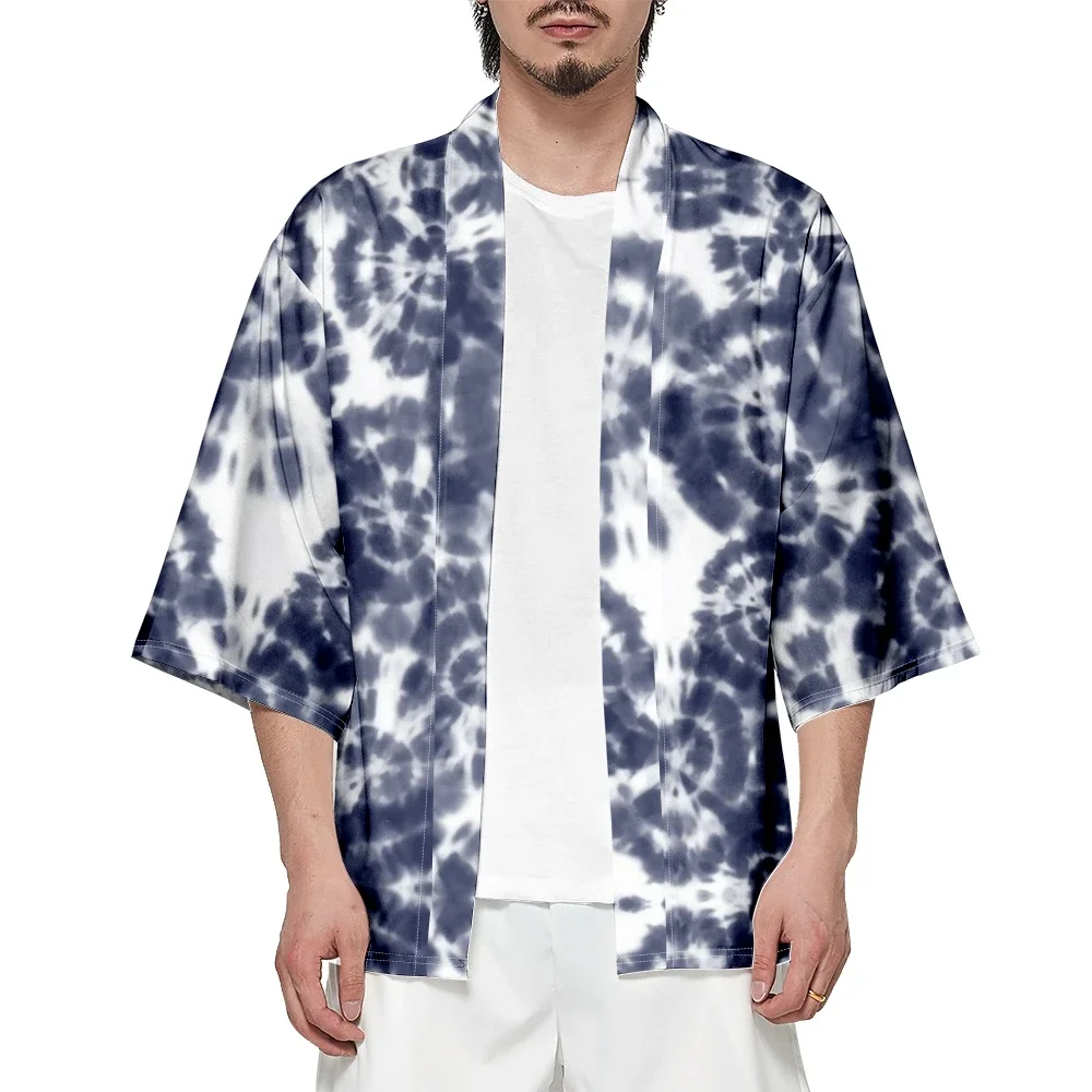 

2024 Summer Japanese Kimono Men's and Women's Streetwear Harajuku Traditional Kimono Tie Dye Print Beach Shirt Bathrobes