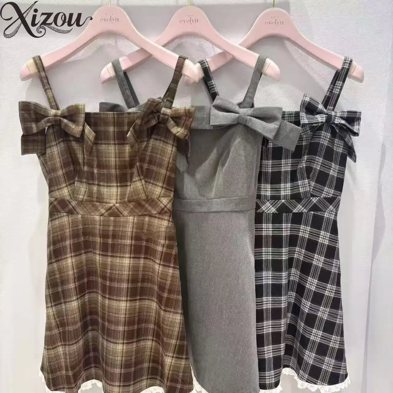 

2025 женские платья для девочек, европейское корейское готическое платье Y2K в клетку на подтяжках, топ с рюшами, лето-осень, корейский стиль, облегающее платье