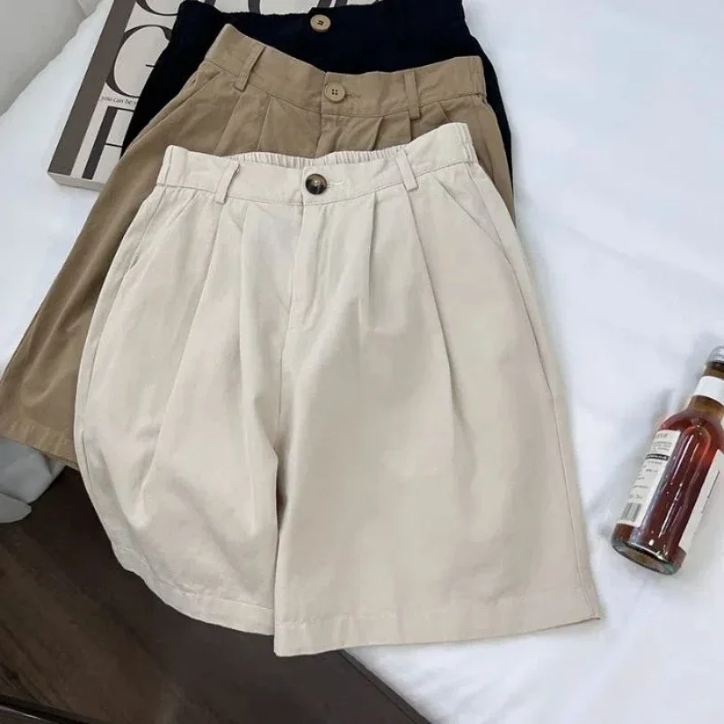 اليابانية الرجعية واسعة الساق العمل السراويل النسائية الدعاوى و اقتصاص السراويل الصيف فضفاضة عادية مستقيم الساق منتصف السراويل الملابس العصرية #2