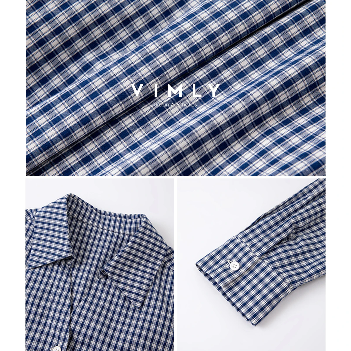 VIMLY Camicie a quadri casual da donna Autunno 2025 Camicia da donna con collo a polo in puro cotone Elegante top femminili a maniche lunghe con lacci A3067