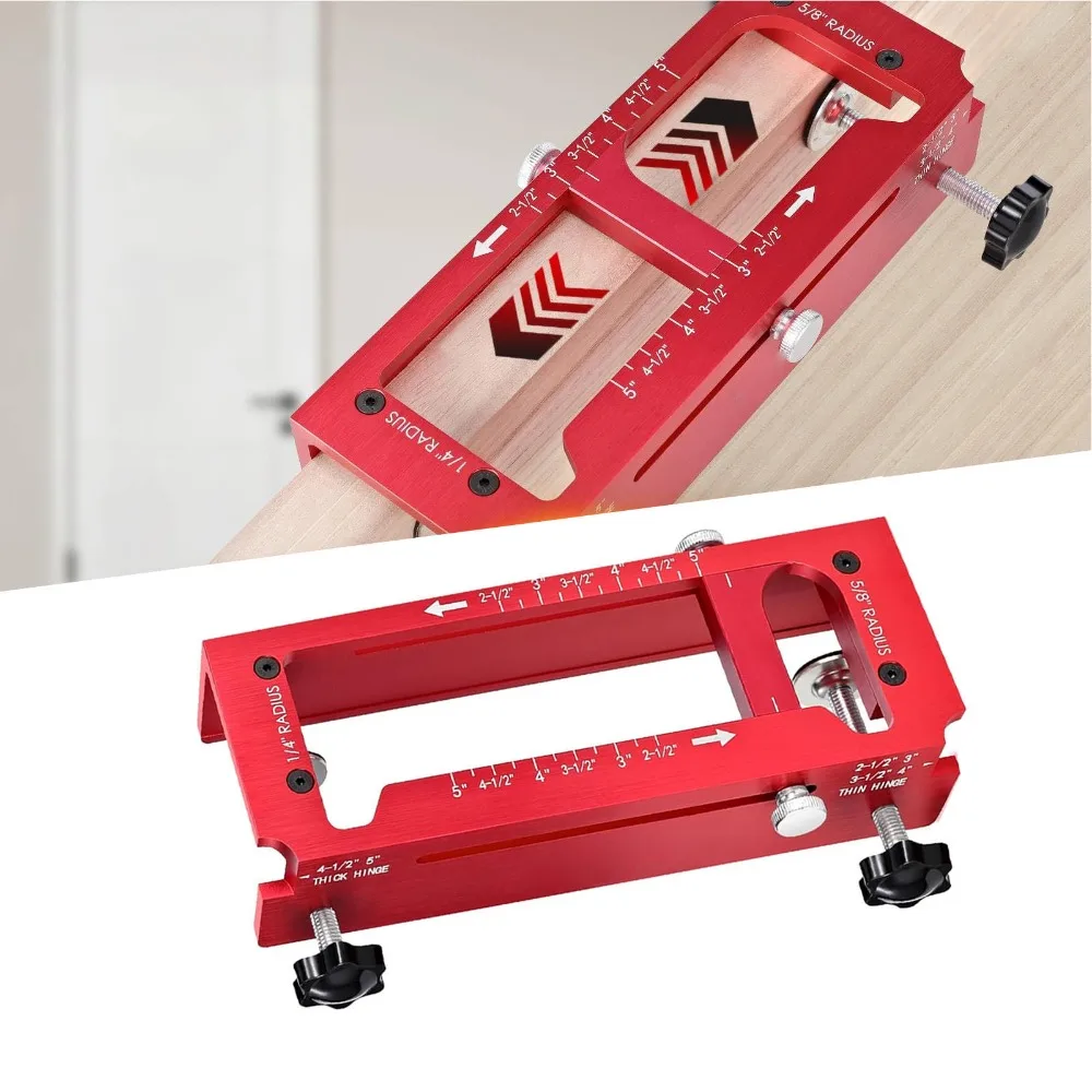 Aluminum Alloy Door Hinge Jig 1/4in Radius 2.5in-5in Length Mortise Jig 5/8in Radius Red Color Router Template Kit