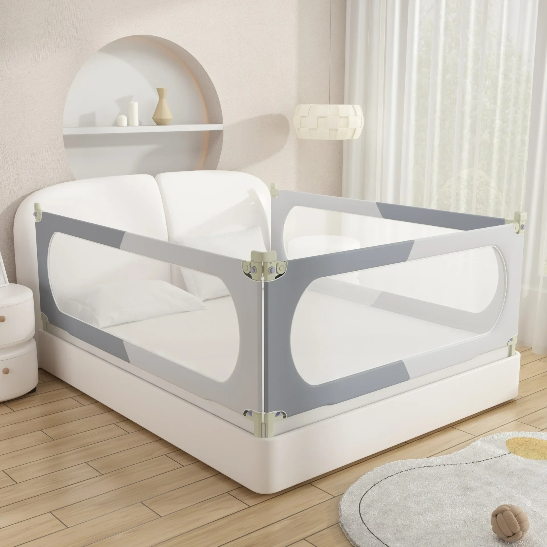 Bed fence guardrail baby children baffle seamless adjustment heightening removable non-punching lifting bedside anti-drop fence