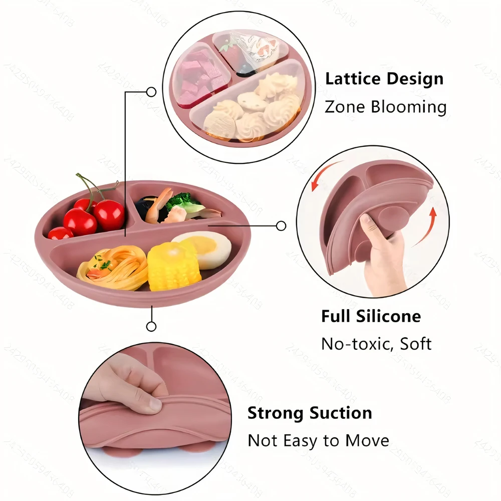 Pratos de sucção para bebês, silicone com tampa dividida placa de jantar de design