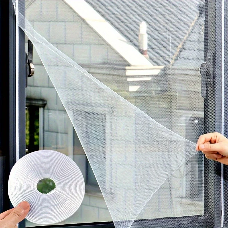 DIY Self-Adhesive Window Screen Netting Mesh Curtain, Adjustable Window Screen Replacement, Fitted to Multiple Windows