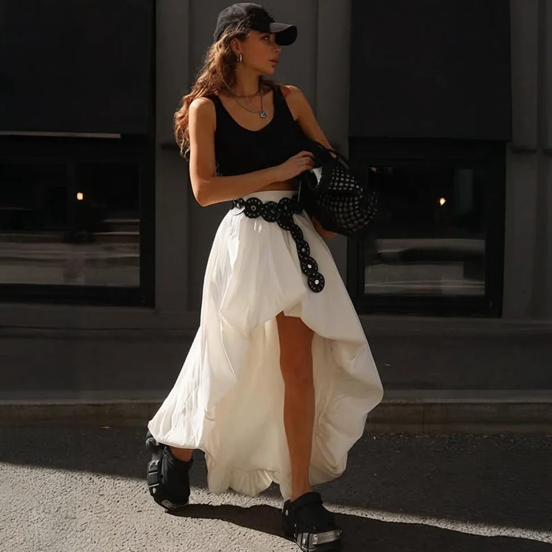 Tornova Casual Weiß Unregelmäßigen Knospe Rock Für Frauen Streetwear Fashion Reine Baumwolle Lange Röcke 2026 Sommer Neue Lose Weibliche Rock