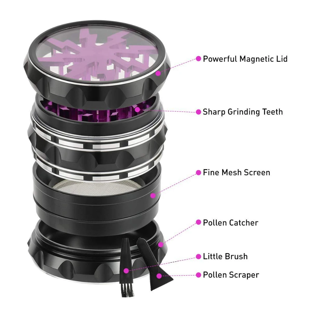 63mm Al Alloy Herb Grinders 4-parts Spice Mills Durable Herb-medicine Kibbler Smoking Accessories for Camping Kitchen Grinder
