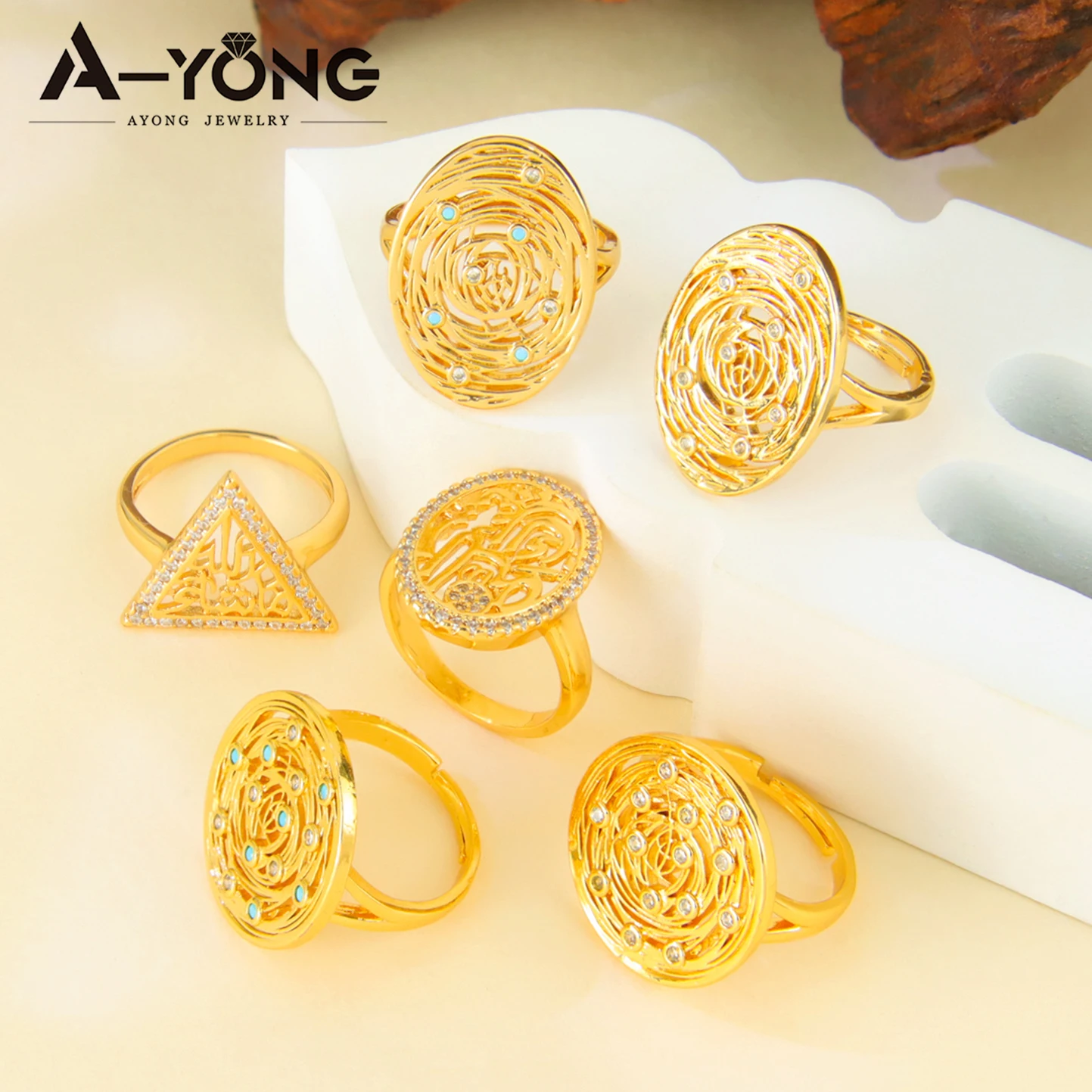 

Luxury Dubai Wedding Jewelry Rings 21k Gold Plating Saudi Muslim Retro Adjustable Ring Oman Women Vintage Marry Jewelrys