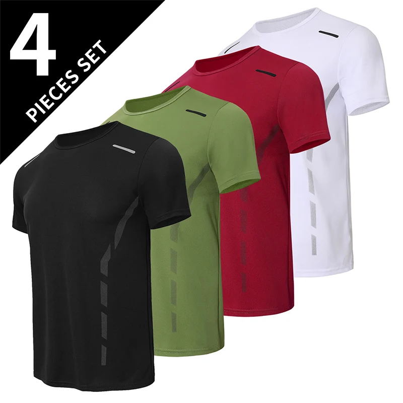 1/4 Pcs Men's Summer Fashion Printing Quick-drying Short-sleeved Youth Leisure Sports Fitness Breathable Top Middle-aged Loose T