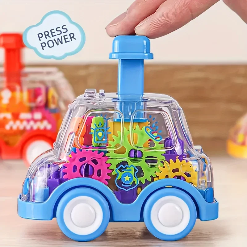 1pc Transparent Move Gear Car Press and Go Toy Car Cartoon Inertial Pull Back Cars Bus Toy Boy and Girl Gift