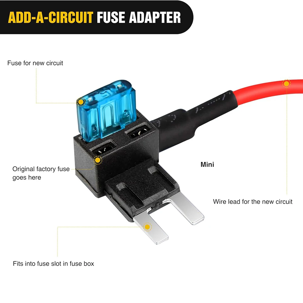 10er-Pack 12V Sicherungsadapter-Set, Sicherungshalter Add-a-Circuit Sicherungsadapter Mini ATM APM Flachsicherungshalter mit 15A Mini-Sicherung – Detail 6