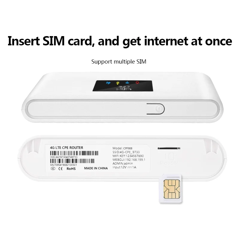 4G Router with SIM Card Slot Detachable High Gain Antenna for RV Camping Trip Wireless Broadband Adapter with Ethernet Port