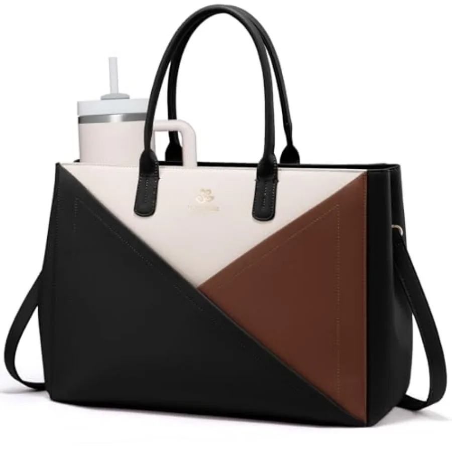 

Laptop Tote Bag for Women with Large Cup Holder, PU Leather Work Bag Teacher Tote Bag, Waterproof Computer Bags Busess Office B