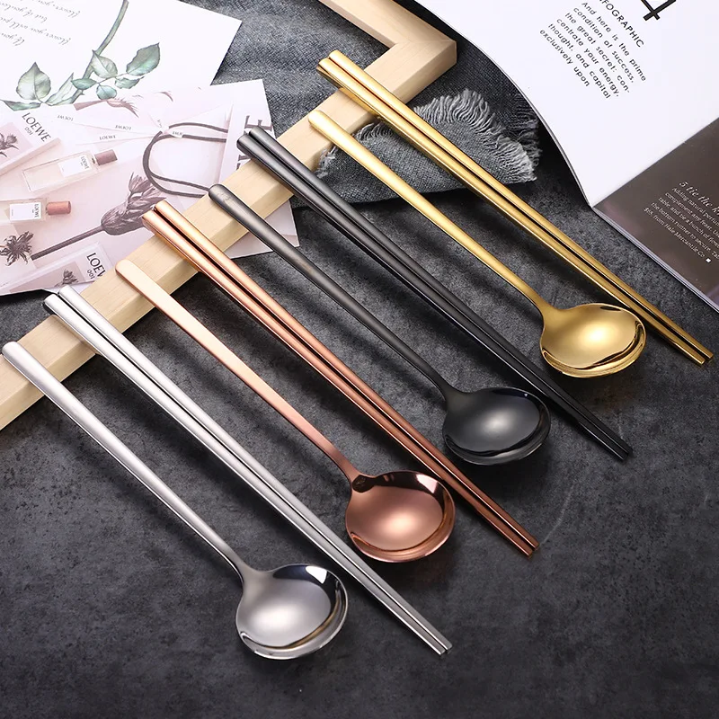 4PCS 304 Stainless Steel Spoon, Chopsticks, Korean Drinking Spoon, Environmentally Friendly Stainless Steel Tableware