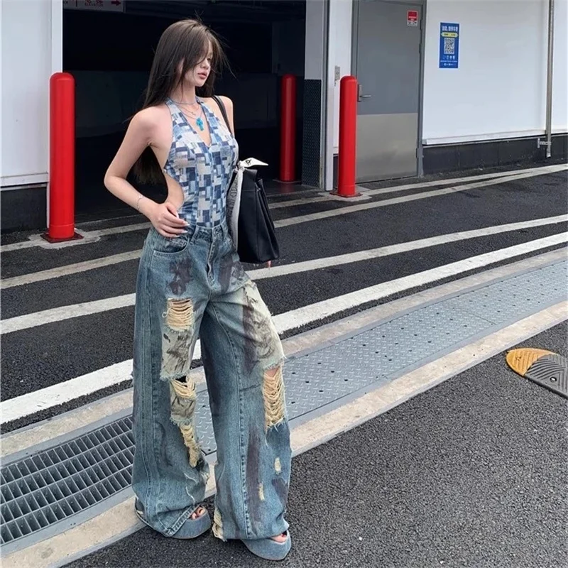 

Vintage Vintage Ripped Straight Leg Jeans for Women in Summer Spicy Girls With Wide Legs Casual High Waisted Floor Length pants