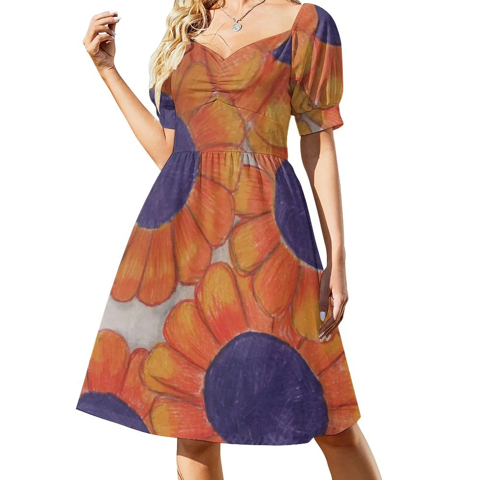 

Orange and purple flowers Short-Sleeved Dress women's clothing summer 2025 novelties Women's dresses
