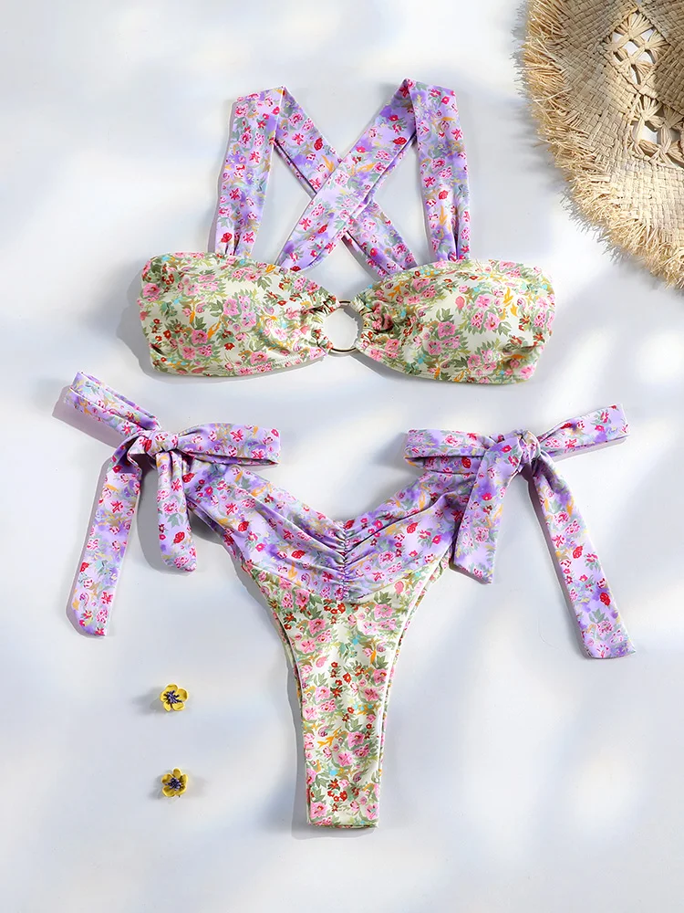 

Sexy Triangle Mini Bikini Sets Micro Thongs Swimsuit Women Bathing Suit Biquini Bandage Beachwear Print Swimwear Thong Bikini