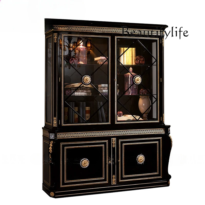 

European solid wood carved double door glass wine cabinet display cabinet large apartment villa dining room furniture