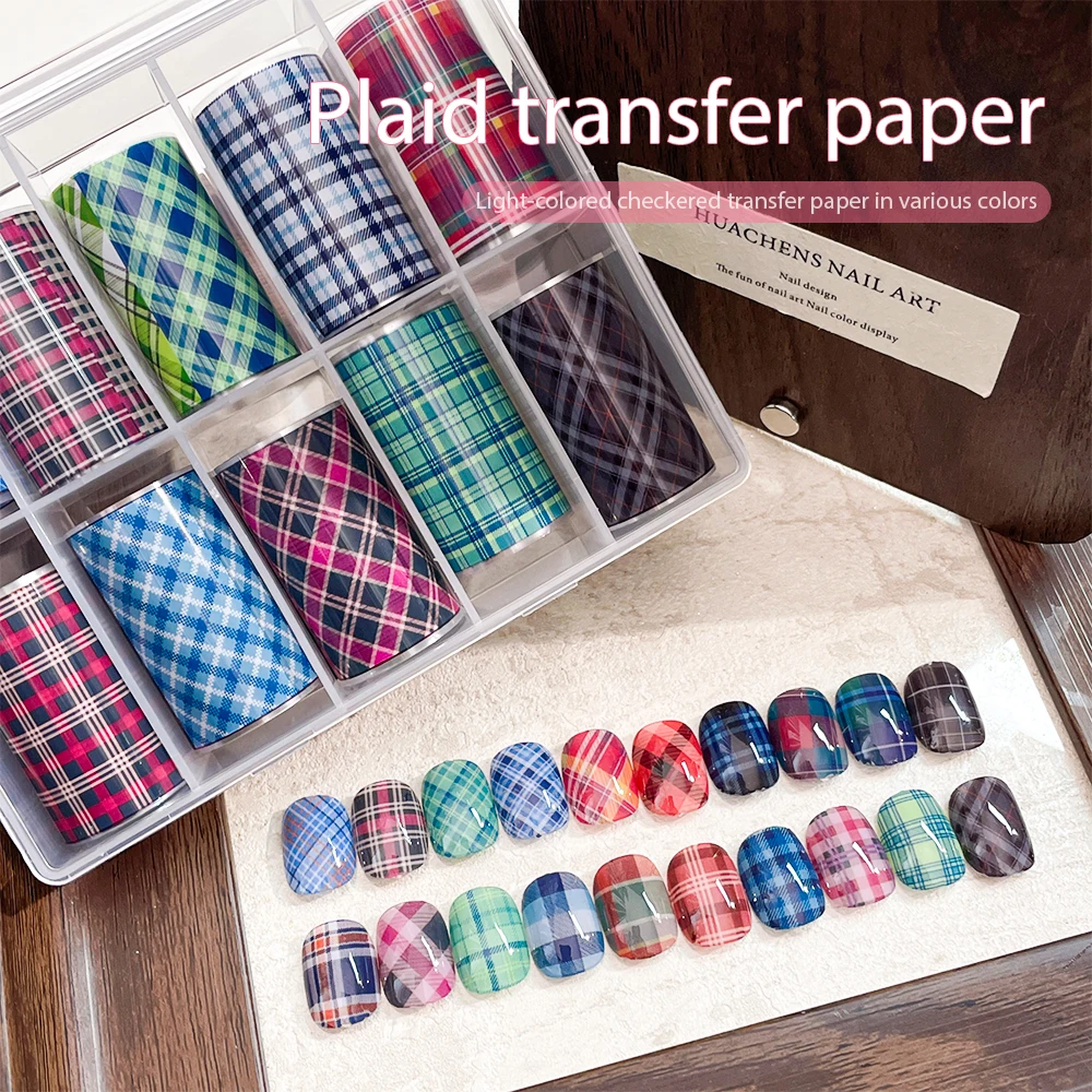 Kaniu 10 ロール芸術的な格子縞ネイル転写箔甘いボヘミアンネイルステッカーメタリックデカールマニキュアデザインファッションネイルアート