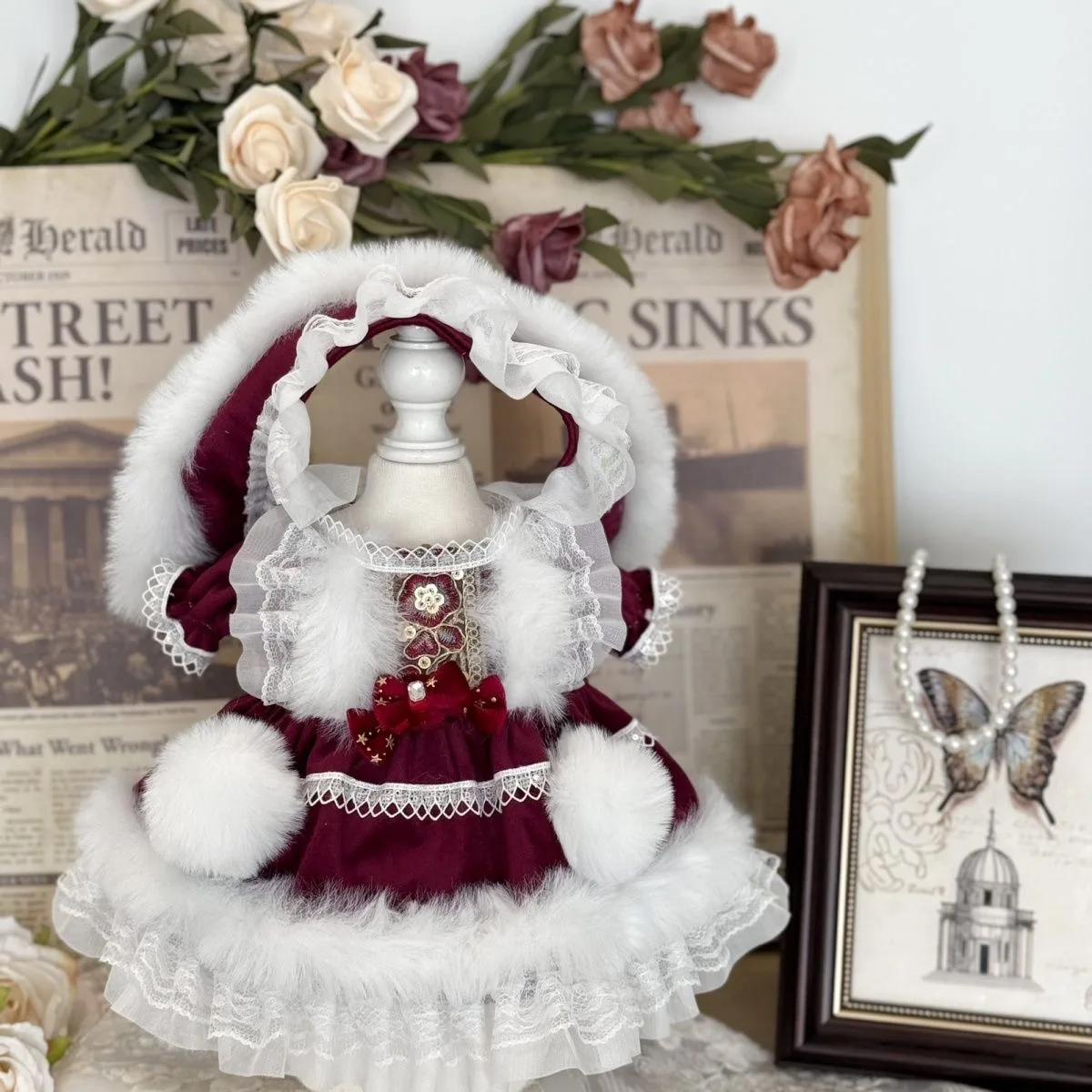 20cm 40cm 10cm 15cm cotton doll clothes, Wine red 50-55cm  reborn doll dress free shipping