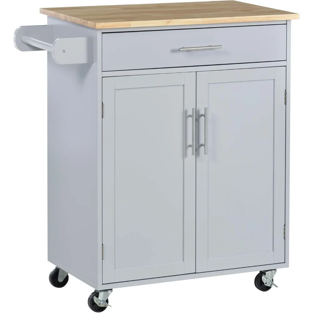 Kitchen Island Cart Rolling Trolley Cart with Drawer, Storage Cabinet & Towel Rack, Gray kitchen cabinets  mueble de cocina