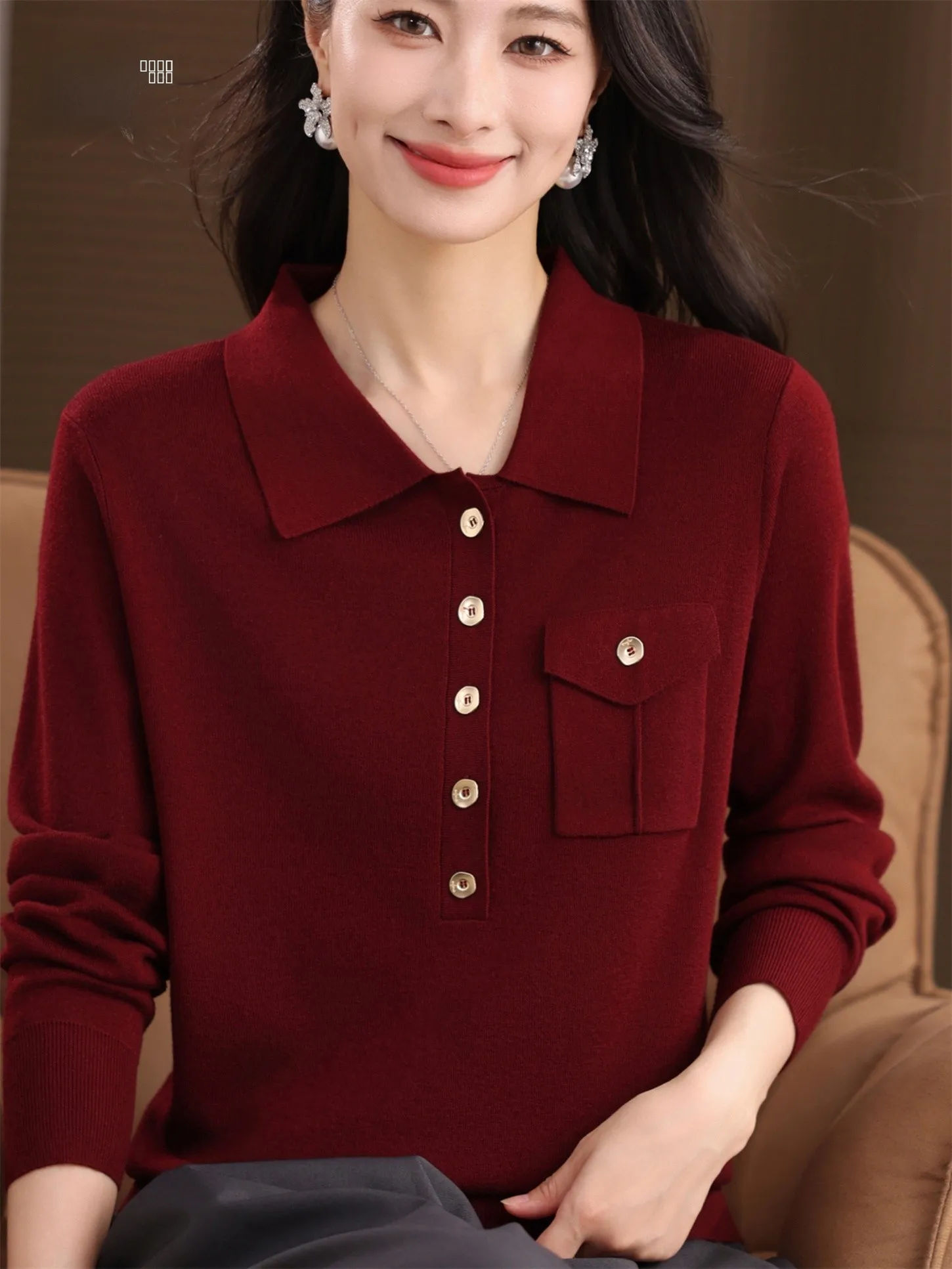 

Faionable Knitted Open Cardigan Loose Fit Turn-down Collar Base Layer Outerwear for Middle-aged Women Autumn Spring New Sle