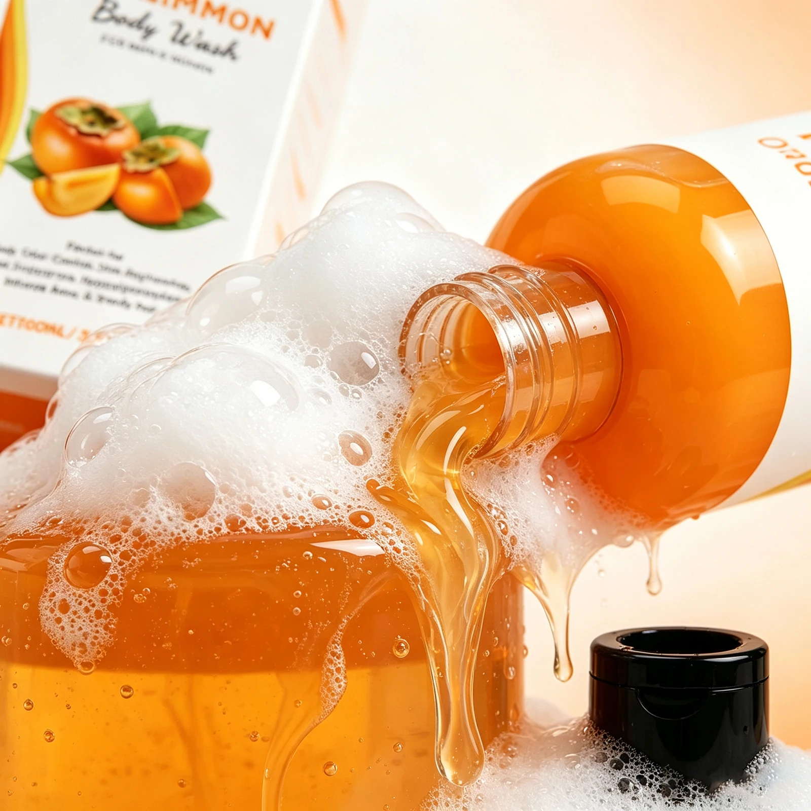 100ml Persimmon Body Wash & 100g Persimmon Soap for Body Odor Removal Deep Cleaning Skin Gentle Refreshing Remover Bath Products
