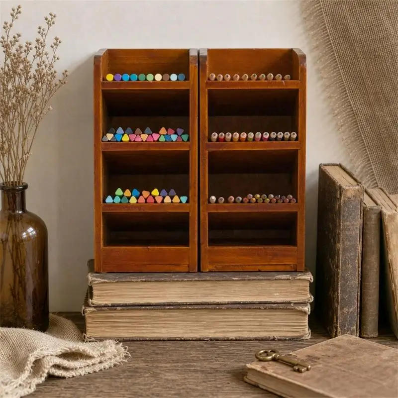 96BA Wooden Desk Pencil Tower Holders Organizers for Pen, Note, and Quick Sorting