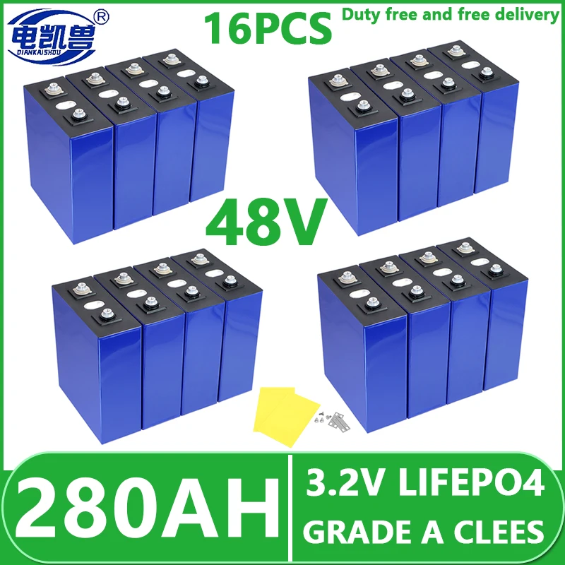 16pcs LiFePO4 3.2V 320Ah 280Ah 202Ah 105Ah Battery Cell Grade A For DIY 12V 24V 48V Travel Solar RV Campers Lithium Battery Pack