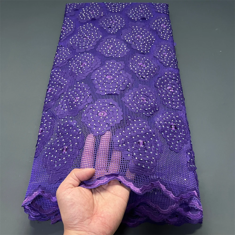 

2025 Embroidery African Nigerian With Sequins Tulle Lace Fabric High Quality Sewing Net Cloth Prom Dresses Beads 5Yards zj053