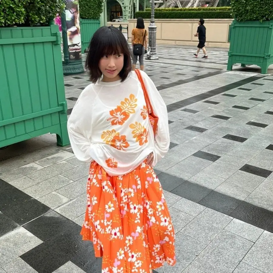 Gedrukte dubbele plooirok Vintage Y2k mode A-lijn rokken Contrasterende kleur MIDI-jurk Dameskleding Koreaanse rokken