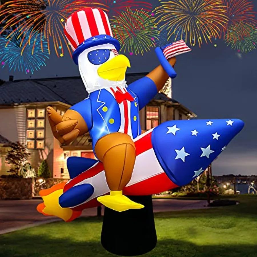 

6 Ft 4th of July Inflatables Outdoor Decorations, Eagle on Rocket Decoration LED Light Blow Up Patriotic Memorial Day 250th Ann