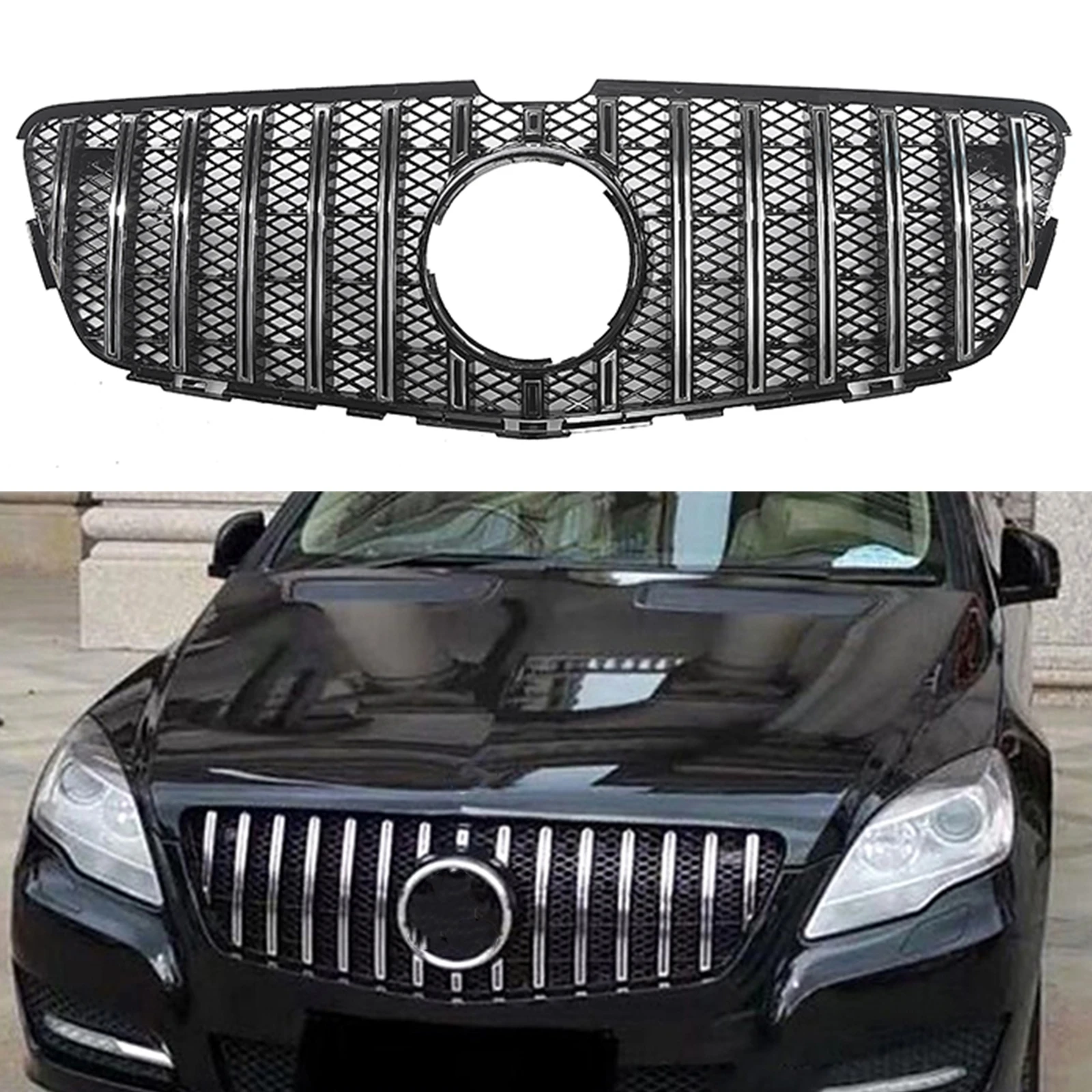 

Front Grille Grill For Mercedes-Benz R-Class W251 R280 R300 R320 R350 R500 2011-2017 GT Black/Silver Upper Bumper Hood Mesh Grid