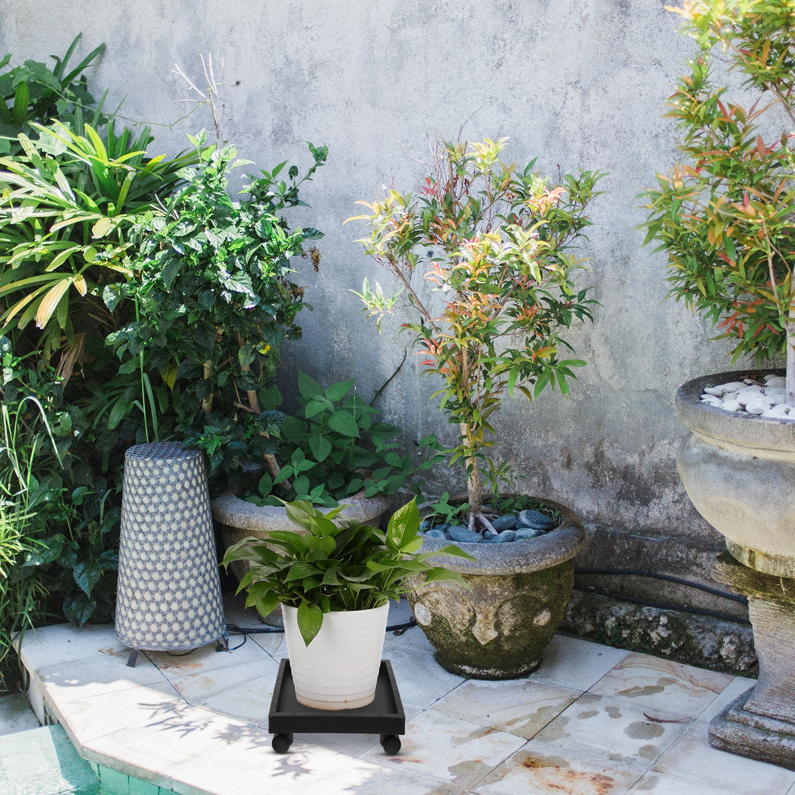 

Square Flower Pot Planter Trolley Caster Tray Wheels Rolling Stand Movable Plant Cart Durable Thickened Plastic Water Soil