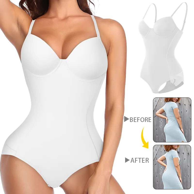 Women Shapewear Bodysuit Built-in Bra Sexy Body Shaper Slimming Tummy Control Top Smooth Waist Trainer Underwear Backless Fajas