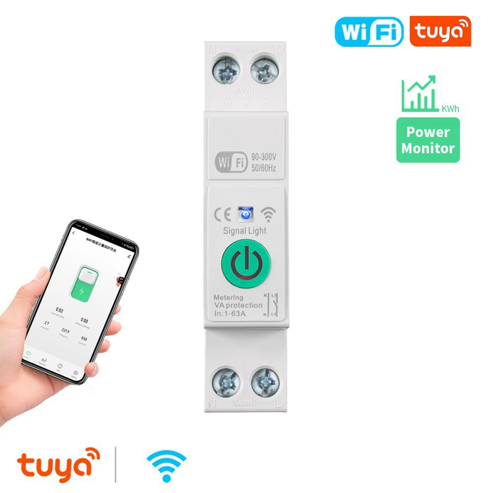B50B 10X Tuya WiFi Smart Circuit Breaker 1P+N 63A Din Rail Switch with for Energy Monitor for Alexa