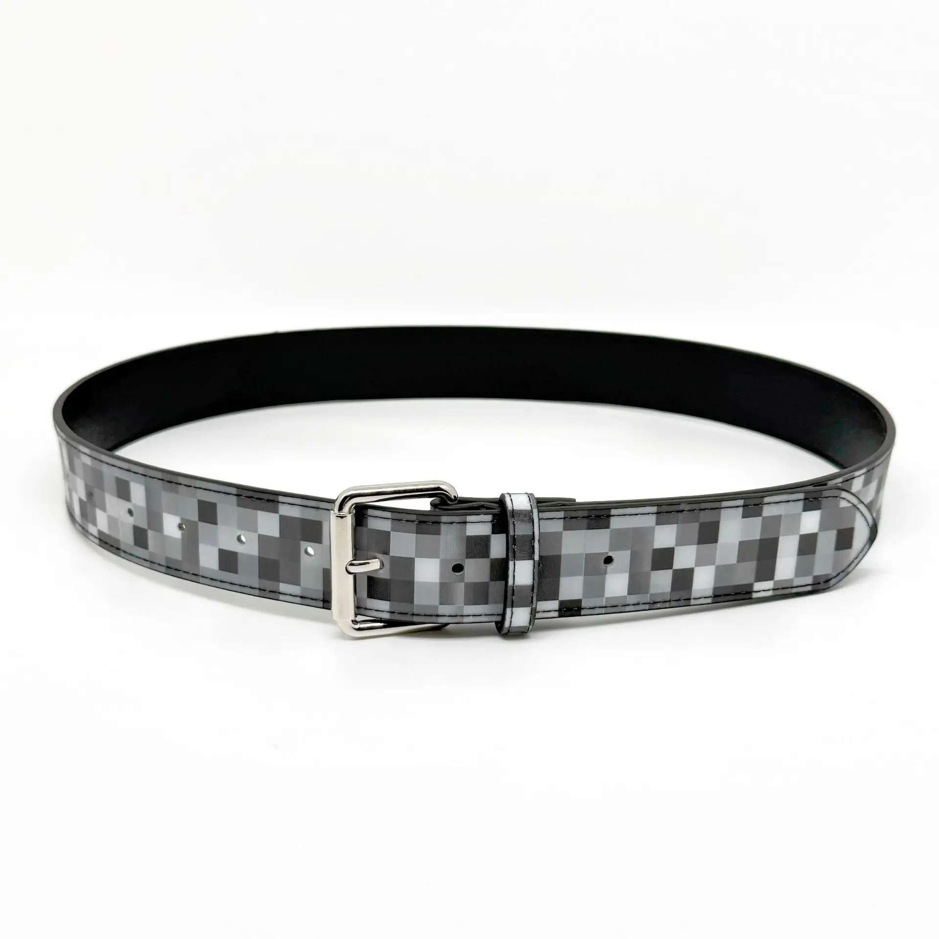 

New Arrival Creative Mosaic Plaid Belt Fashion Gradient Gray Dynamic Unisex Belt Punk Goth Rock Jeans Leather Belt