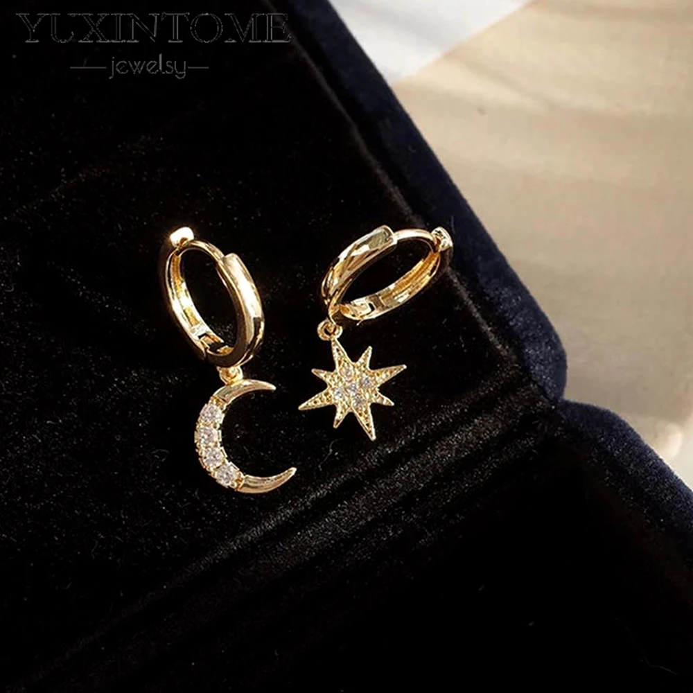 Five-Pointed Star Sparkling Charms Earrings 925 Sterling Silver Needle Pendant Hoop Earrings for Women Fashion Valentines Gift