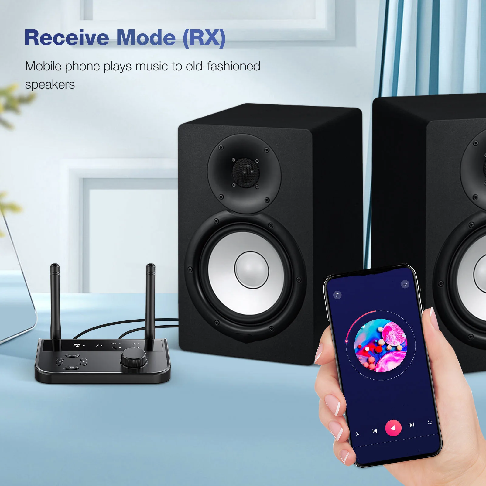 

Wireless Audio Adapter Dual Antennas Transmitter Receiver Long Distance 100m for Home Stereo Wireless 5.3 Audio