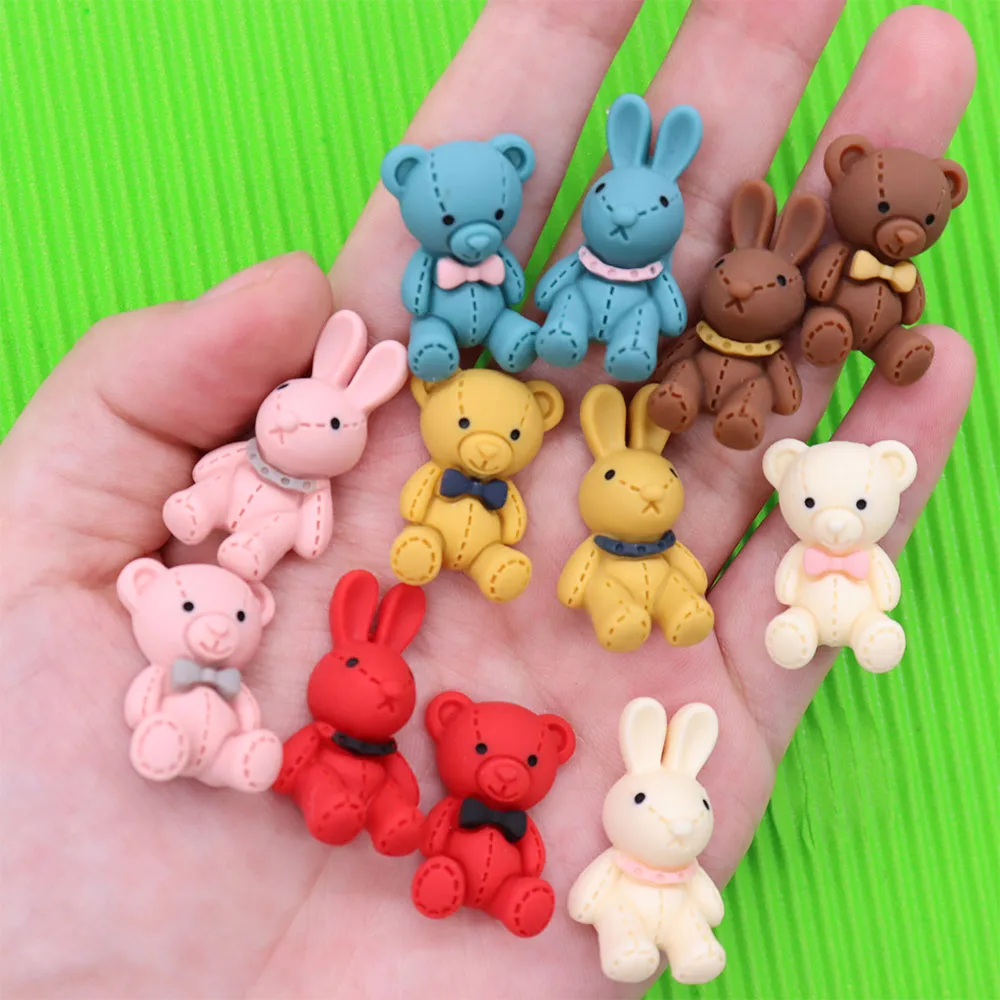 1-12PCS Kawaii Animal Cartoon Rabbit Bear Bow Resin Shoe Charms Accessories Children Adorable Decorations Girls Special Gift
