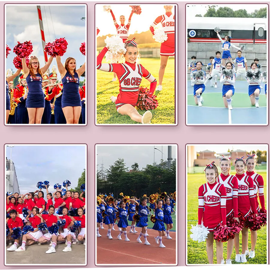 1Pcs Metallic PET Cheerleader Pom Ppom Girl Cheering Dance Decorator Cheerleading Pompon Pompoms Baton Hhandle colorfast