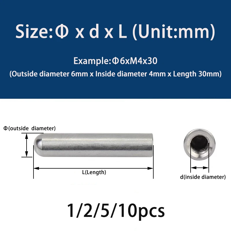 M2-M8 304 Stainless Steel Internal Thread Round Head Cylindrical Pin Internal Thread Perforated Positioning Fastener Hollow pin