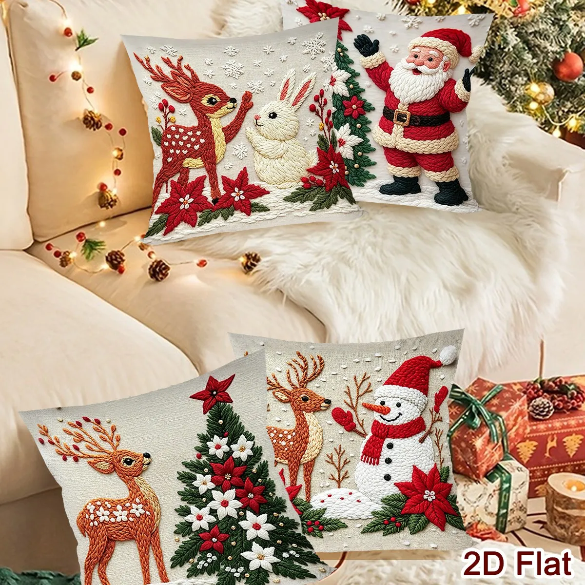 4 Stück Frohe Weihnachten Kissenbezüge Niedliche Schneemann-Kissenhüllen Weihnachtsdekoration für Zuhause Sofa Wohnzimmer Schlafzimmer 2026 – Detail 5