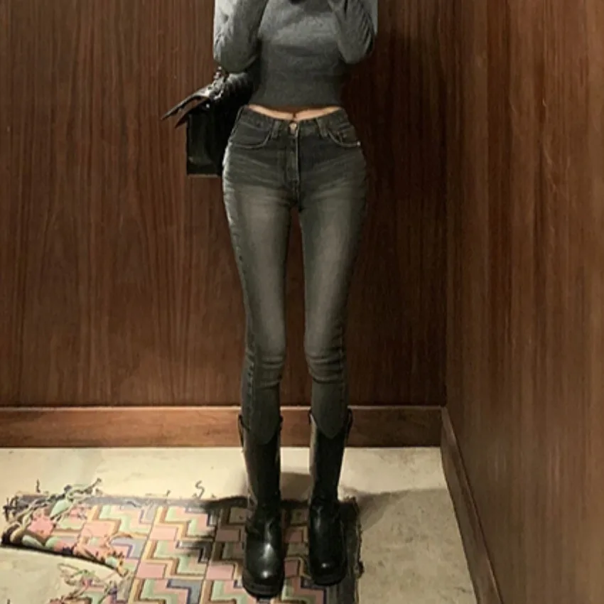 

Sexy High Waist Tummy Control Butt Lifting Korean Sle Denim Jeans Women's Slim Fit Nine Points Pants Body ape Highlighting