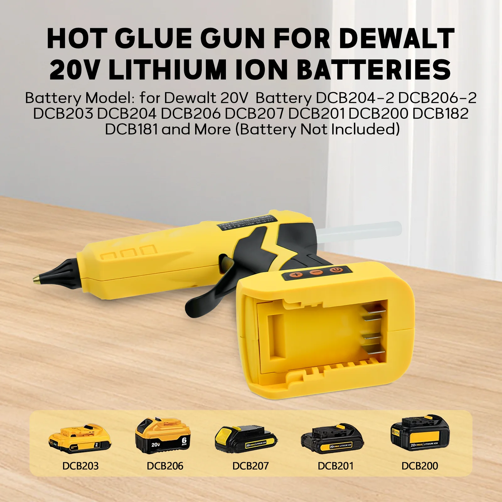 Cordless Hot Glue Gun LCD Digital Display Dual-Power Glue Gun with Plug & 10Pcs 11mm Sticks for Dewalt 20V Battery (No Battery)