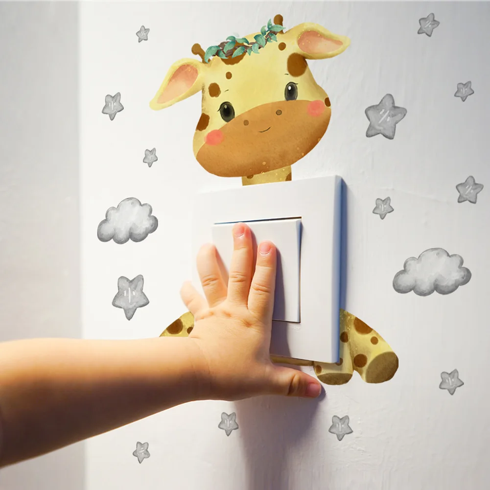 Cute giraffa Bear Elephant Star Switch Sticker Kid Baby Bedroom Decoration autoadesivo Home Decor Wallpaper decalcomanie da parete per bambini