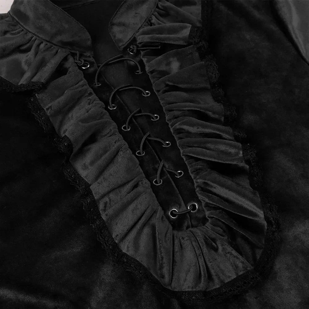 Gothic Ruffled Blouse Victorian Stand Collar Jabot Shirt Medieval Pirate Vampire Costume Mens Gothic Long Sleeve Shirt