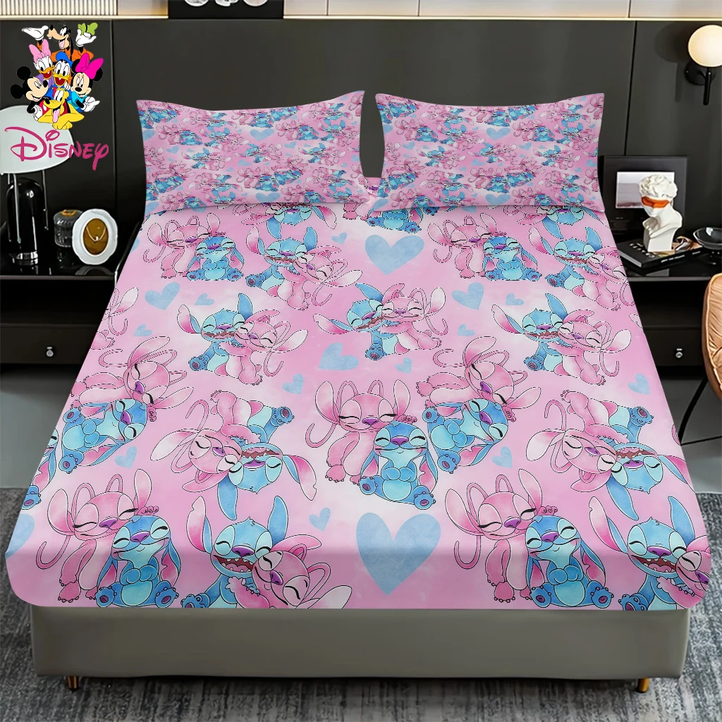 طقم ملاءات ديزني ستيتش آند أنجل مكون من 2/3 قطعة، طباعة رقمية ناعمة ومريحة لديكور المنزل لغرف النوم/غرف الضيوف، طوال العام