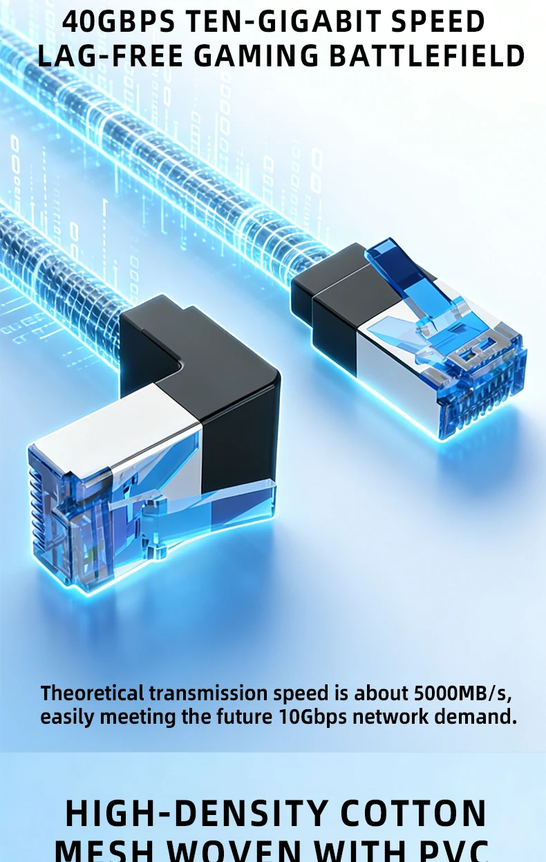 Kubie Cat8 Ethernet 90-Grad-Winkel-Netzwerkkabel Router Modem Internetkabel SFTP 40Gbps 2000MHz Cat 8 RJ45 Netzwerk LAN Patchkabel – Detail 2